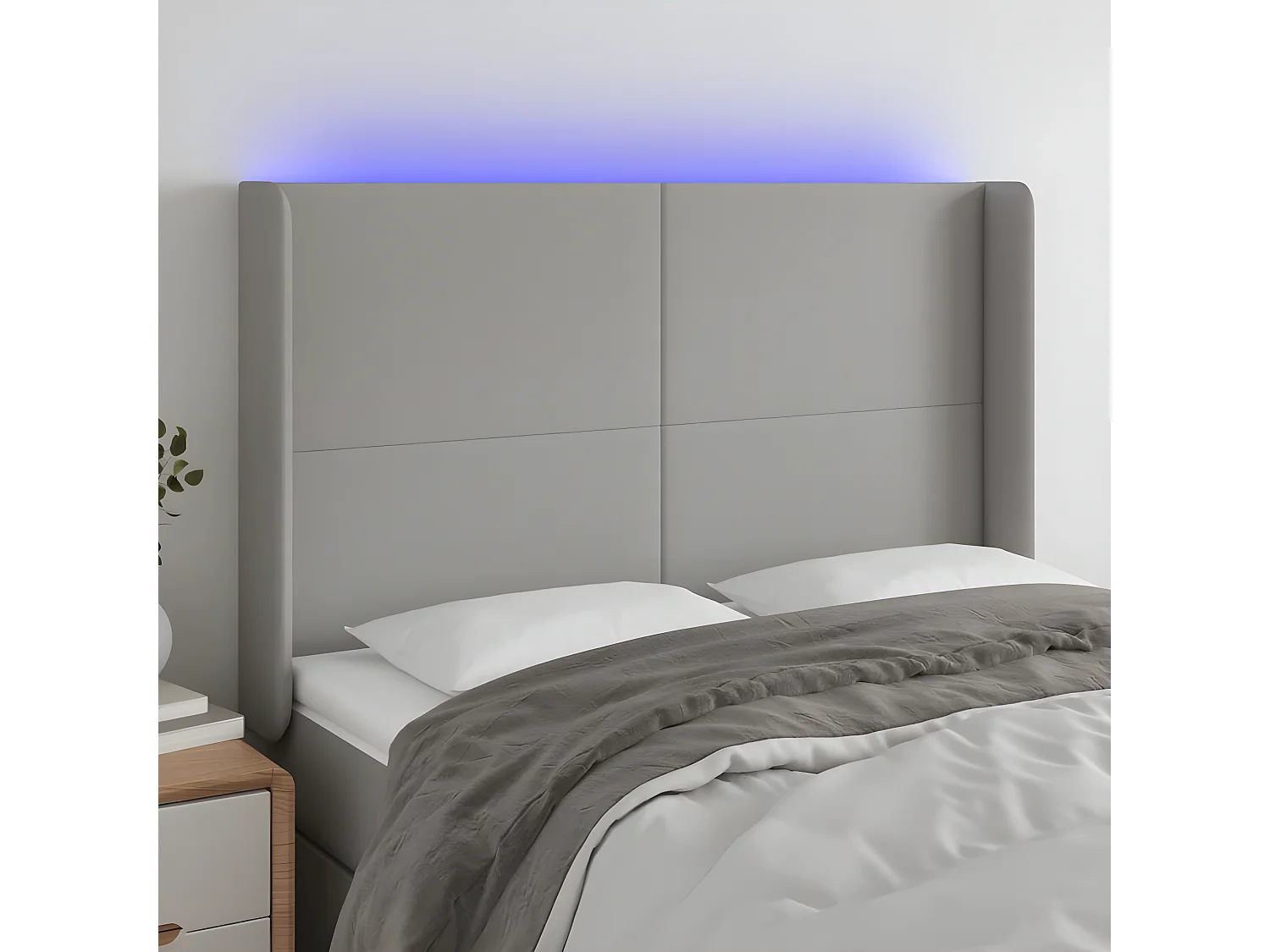 Tête de lit à LED Gris clair 147x16x118/128 cm Tissu POI35322 BonneVie Meuble