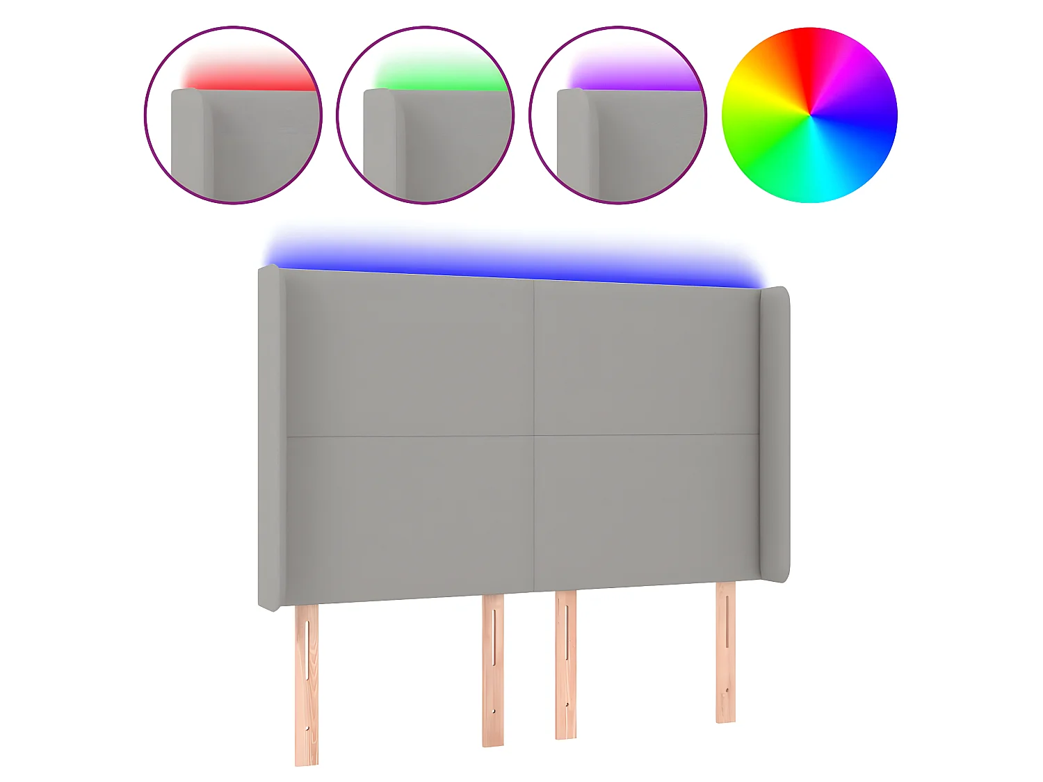 Tête de lit à LED Gris clair 147x16x118/128 cm Tissu POI35322 BonneVie Meuble