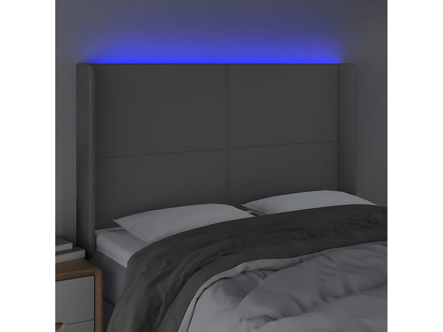 Tête de lit à LED Gris clair 147x16x118/128 cm Tissu POI35322 BonneVie Meuble