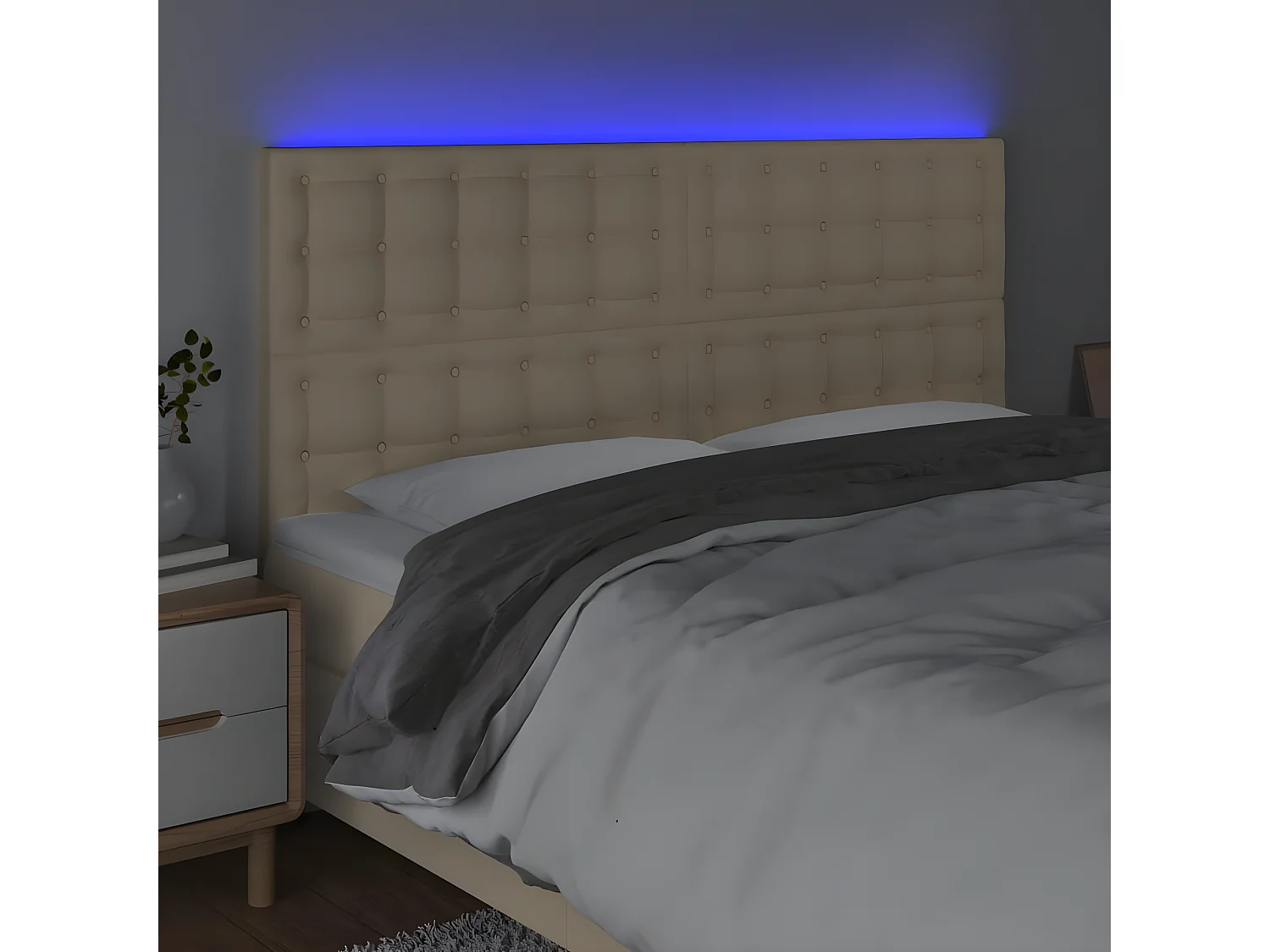 Tête de lit à LED Crème 200x5x118,128 cm Tissu LKC78758 BonneVie Meuble
