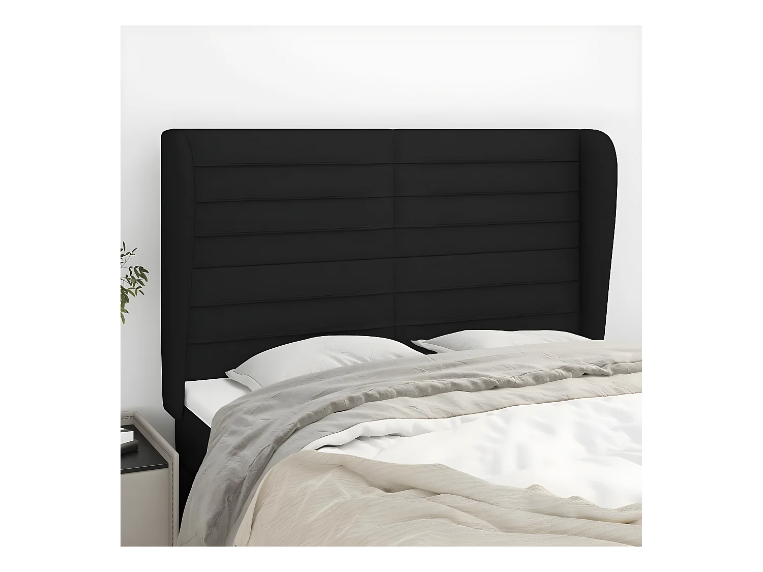 Tête de lit avec oreilles Noir 147x23x118/128 cm Tissu POI42601 BonneVie Meuble