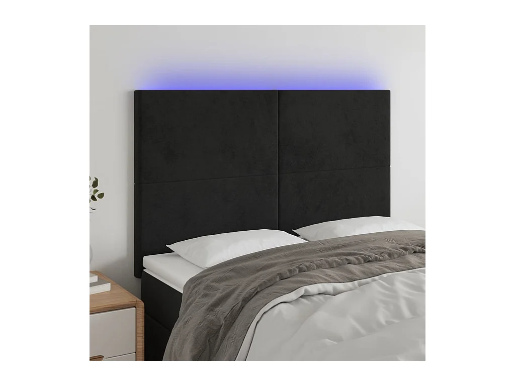 Tête de lit à LED Noir 144x5x118/128 cm Velours POI58098 BonneVie Meuble
