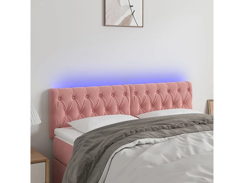Cabeceira de cama c/ luzes LED veludo 144x7x78/88 cm rosa PT777455