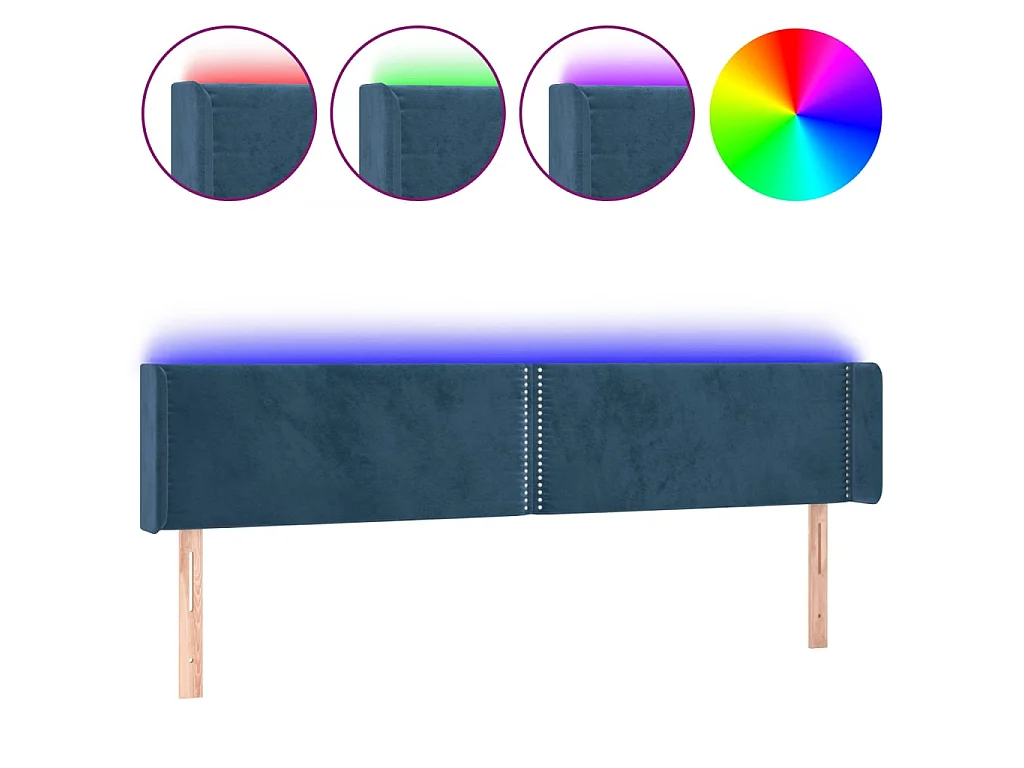 Cabeceira cama c/ luzes LED veludo 203x16x78/88 cm azul-escuro PT448468