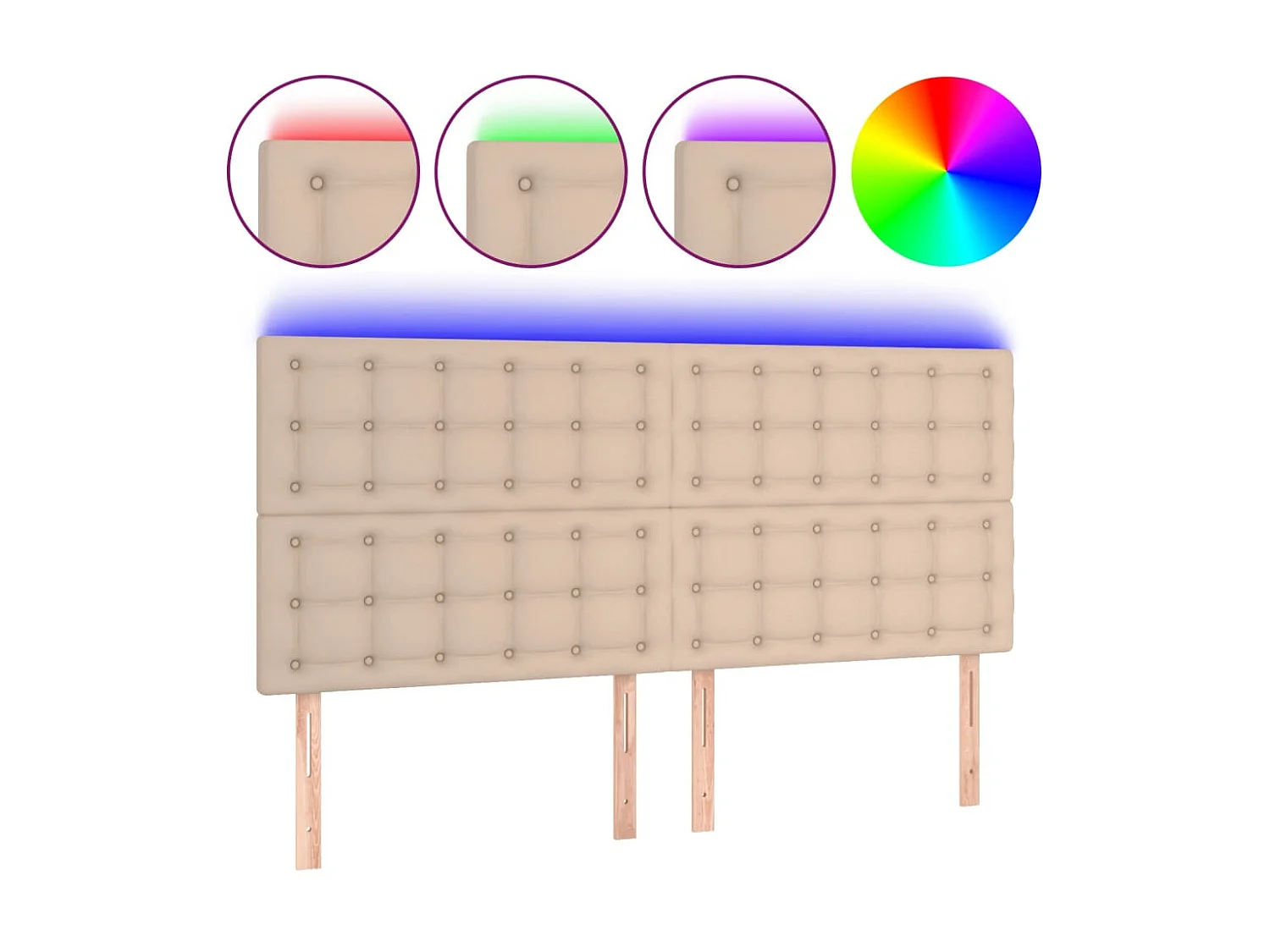 Cabeceira cama c/ LED couro artif. 180x5x118/128cm cappuccino PT228930