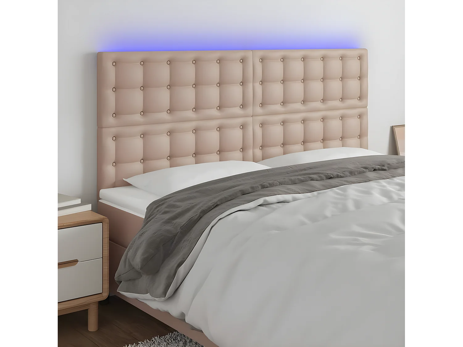 Cabeceira cama c/ LED couro artif. 180x5x118/128cm cappuccino PT228930