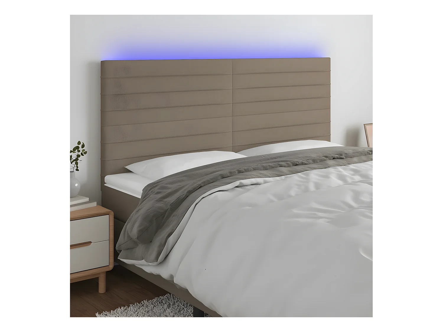 Testiera | Testata del letto a LED Tortora 180x5x118/128 cm in Tessuto