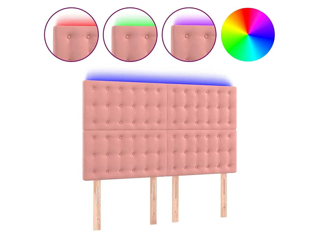 Cabeceira de cama c/ luzes LED veludo 144x5x118/128 cm rosa PT279263