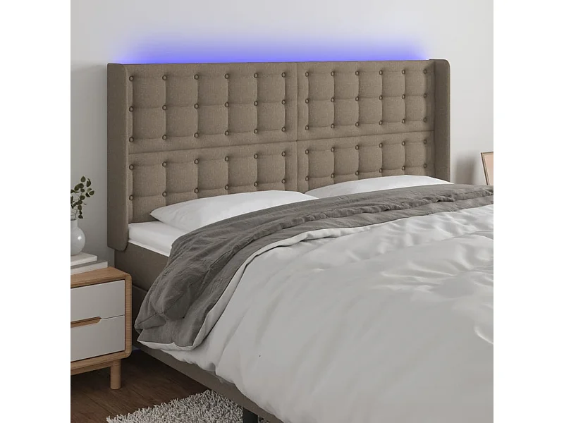 Tête de lit à LED Taupe 203x16x118,128 cm Tissu LKC73745 BonneVie Meuble