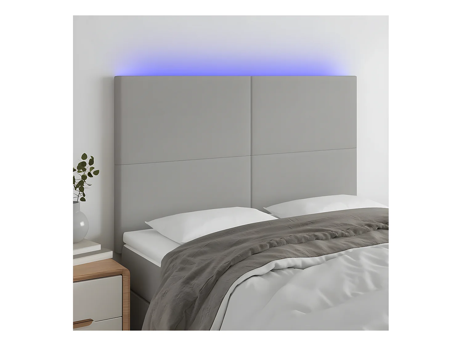 Tête de lit à LED Gris clair 144x5x118/128 cm Tissu POI98281 BonneVie Meuble