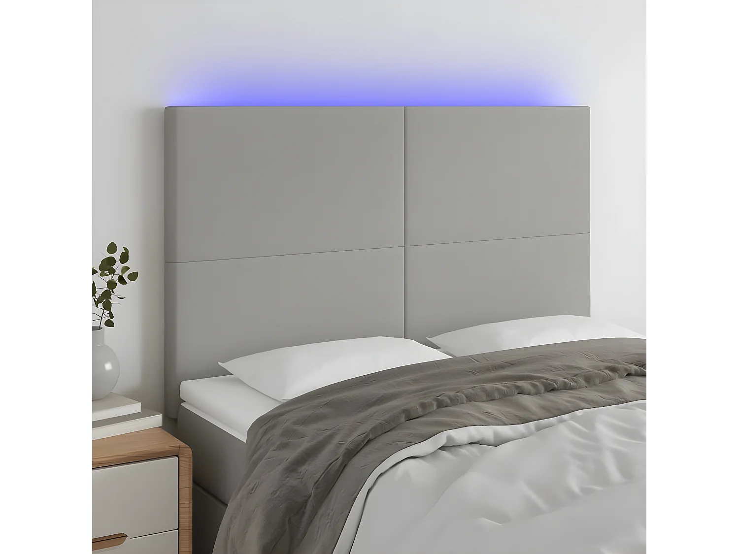 Tête de lit à LED Gris clair 144x5x118/128 cm Tissu POI98281 BonneVie Meuble