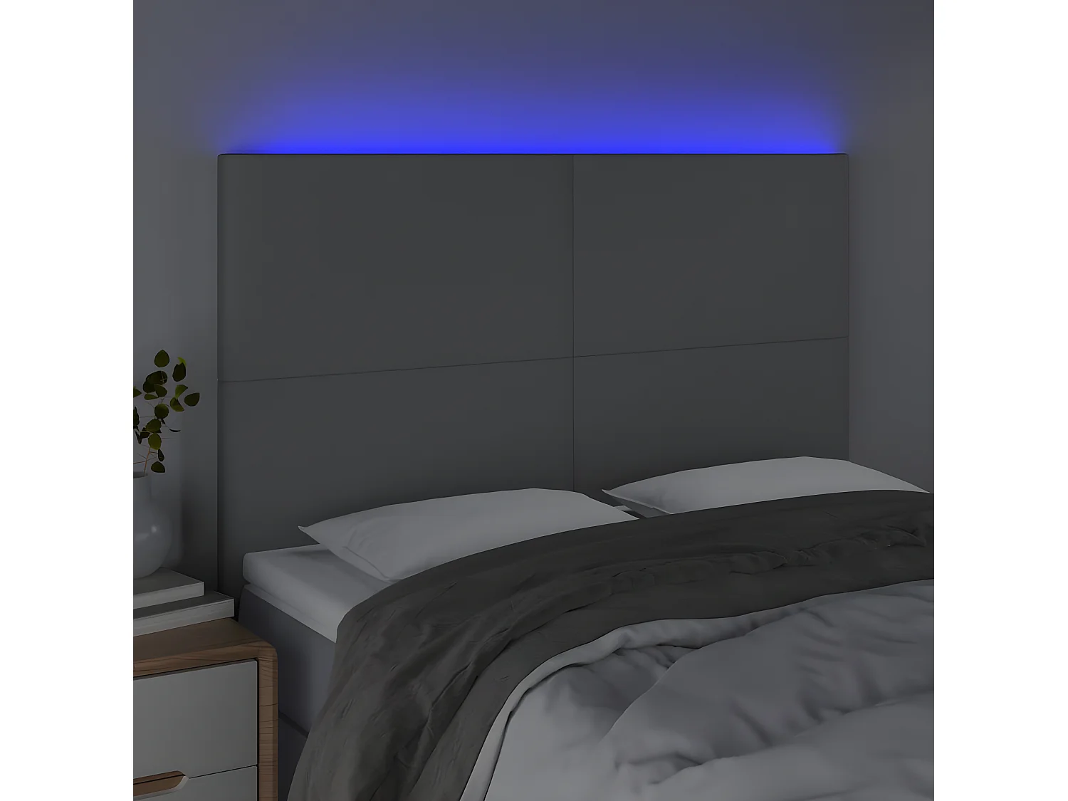 Tête de lit à LED Gris clair 144x5x118/128 cm Tissu POI98281 BonneVie Meuble