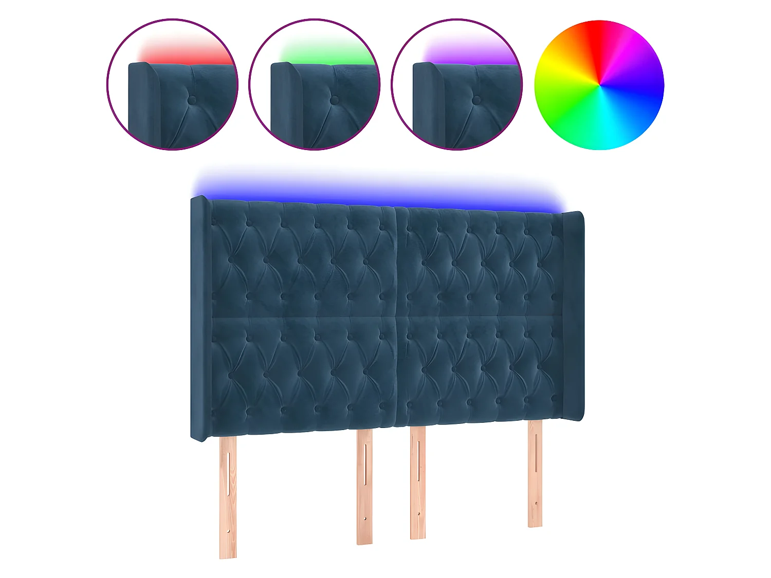 Cabecero con LED de terciopelo azul oscuro 147x16x118/128 cm ES88117