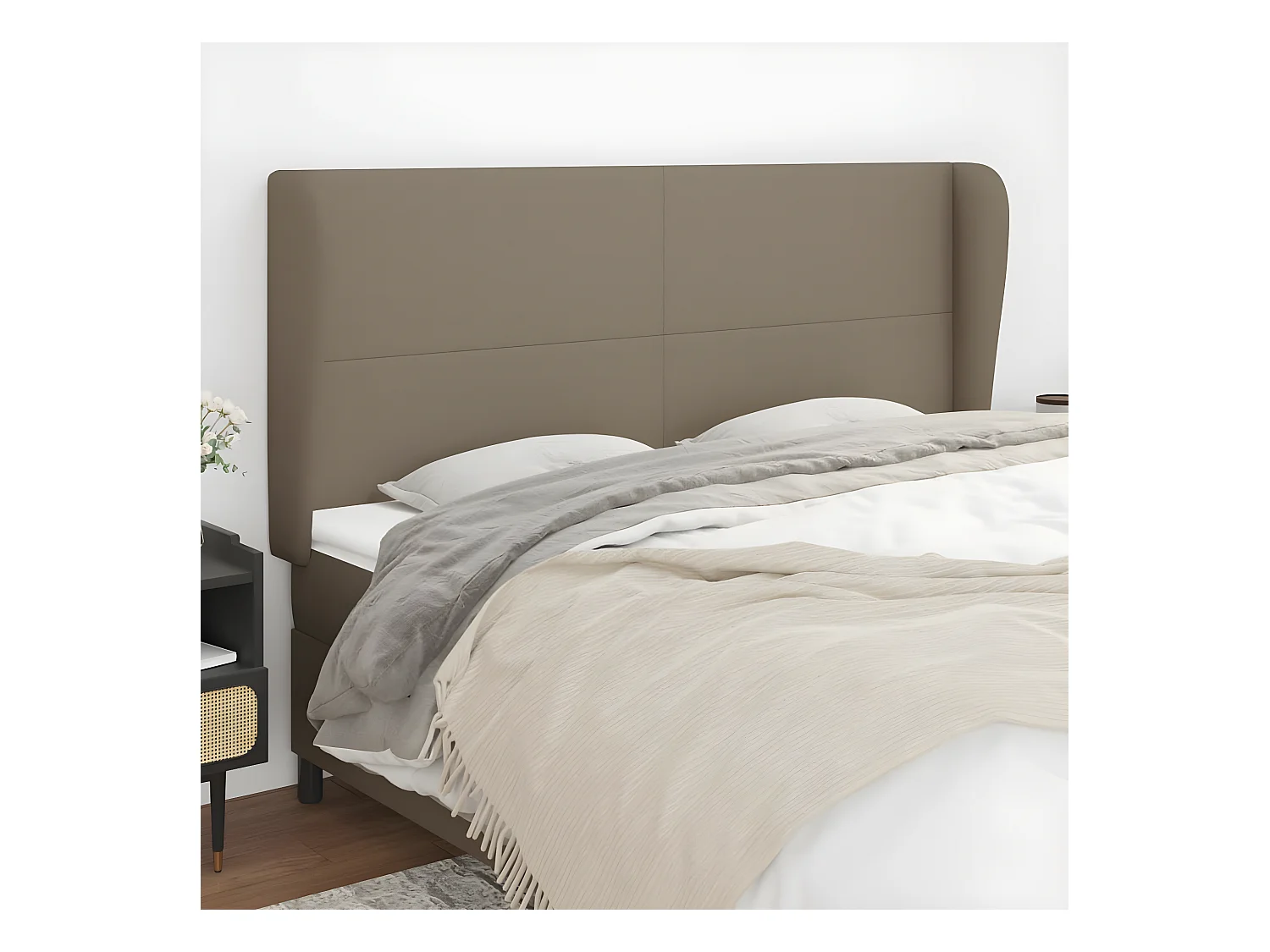 Testiera | Testata del letto ad Orecchio Tortora 183x23x118/128 cm in Tessuto