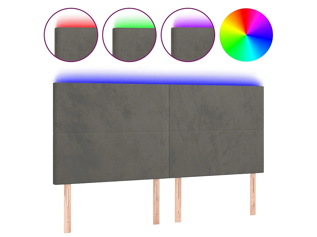 Tête de lit à LED Gris foncé 160x5x118/128 cm Velours POI90204 BonneVie Meuble