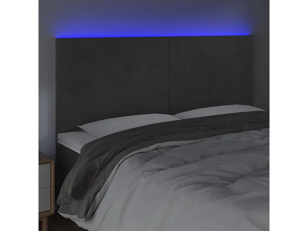 Tête de lit à LED Gris foncé 160x5x118/128 cm Velours POI90204 BonneVie Meuble