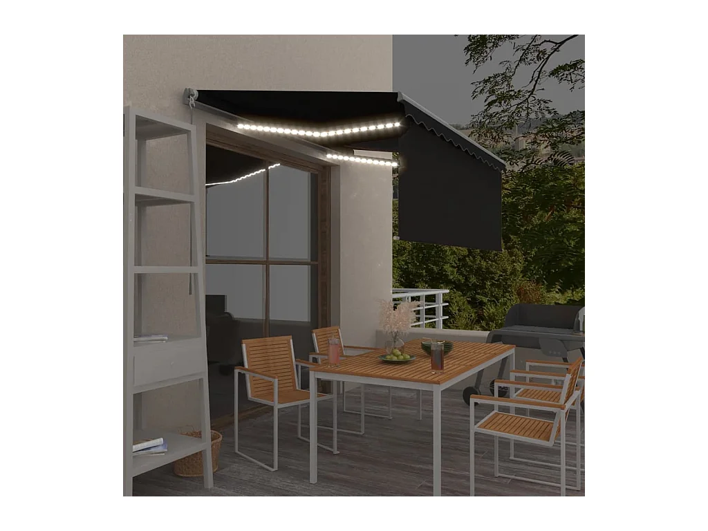 Auvent manuel rétractable et store et LED 3x2,5 m Anthracite   WVGQ7214