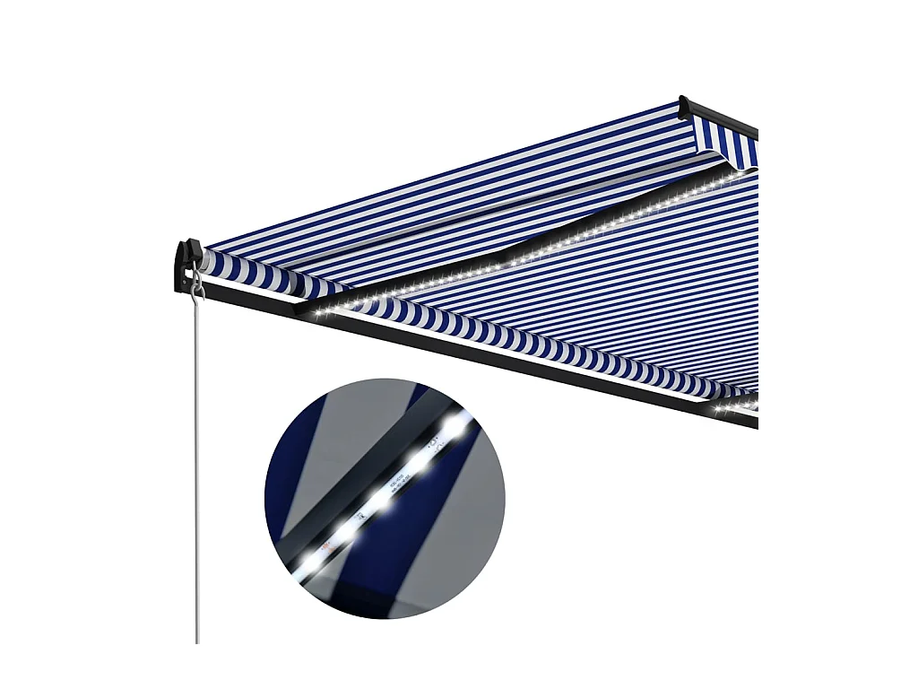Auvent manuel rétractable avec LED 300x250 cm Bleu et blanc WVGQ2784