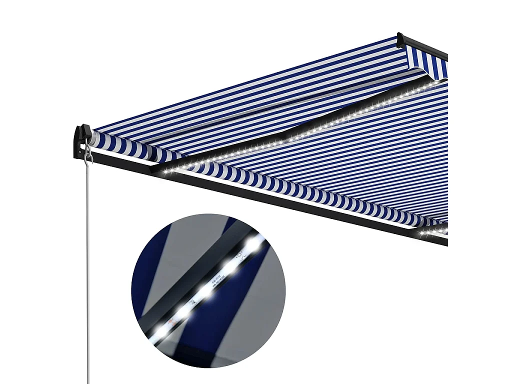 Auvent manuel rétractable avec LED 300x250 cm Bleu et blanc WVGQ2784