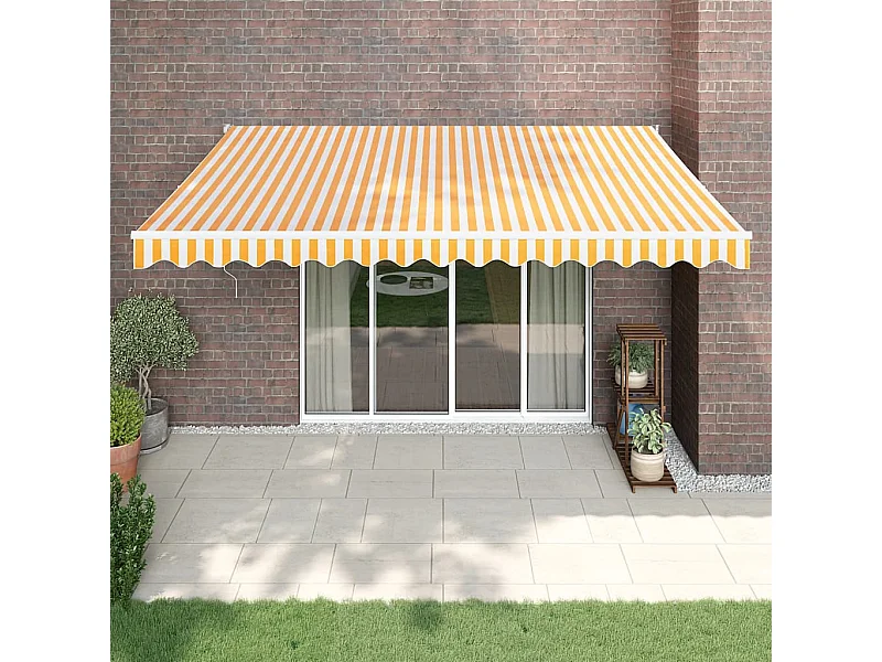 Auvent rétractable jaune et blanc 4,5x3 m tissu et aluminium WVGQ4330