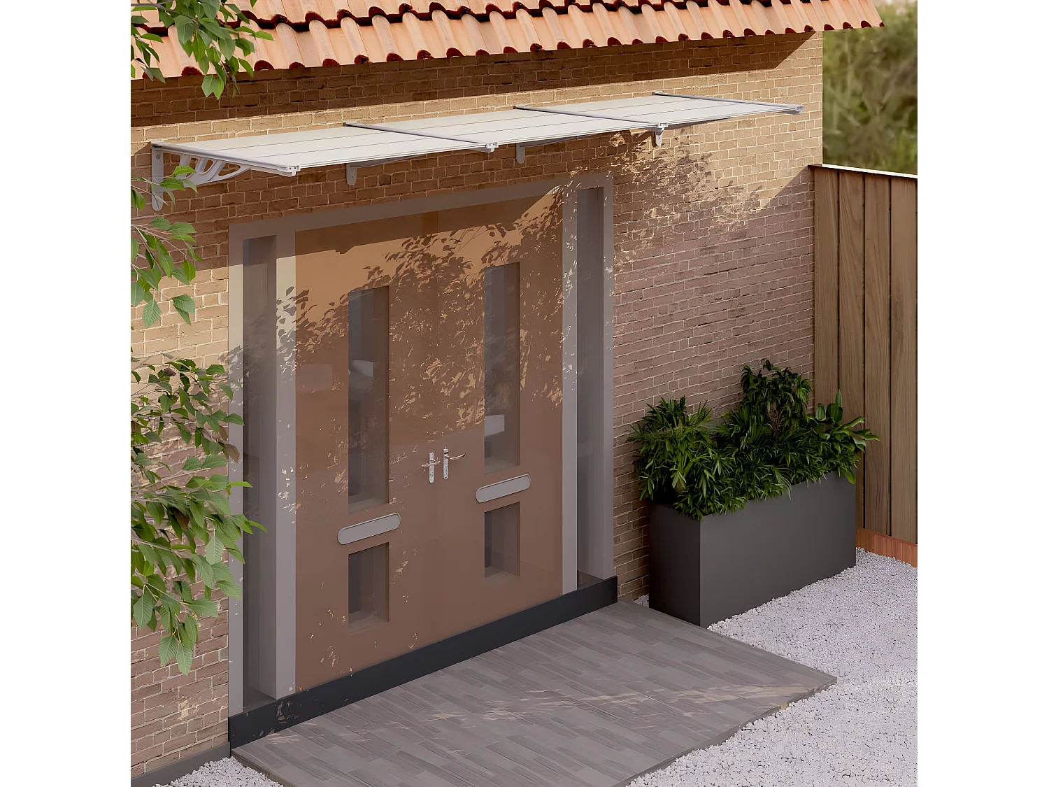 Auvent de porte Gris et transparent 297,5x90 cm Polycarbonate WVGQ3768