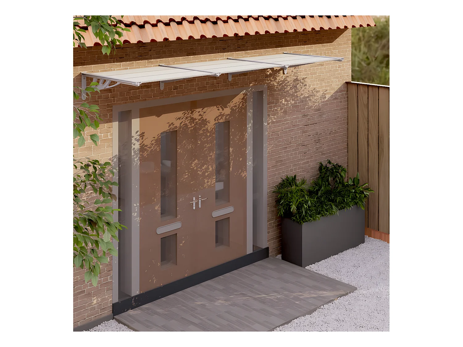 Auvent de porte Gris et transparent 297,5x90 cm Polycarbonate WVGQ3768