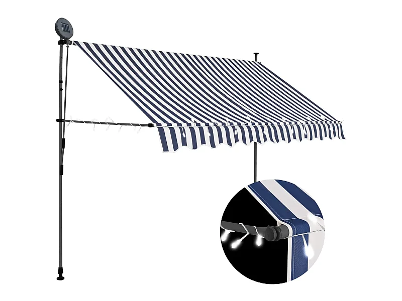 Toldo manual retráctil con LED azul y blanco 300 cm ES12312