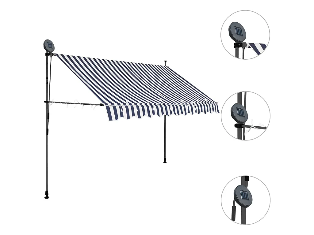 Auvent manuel rétractable avec LED 300 cm Bleu et blanc WVGQ4048