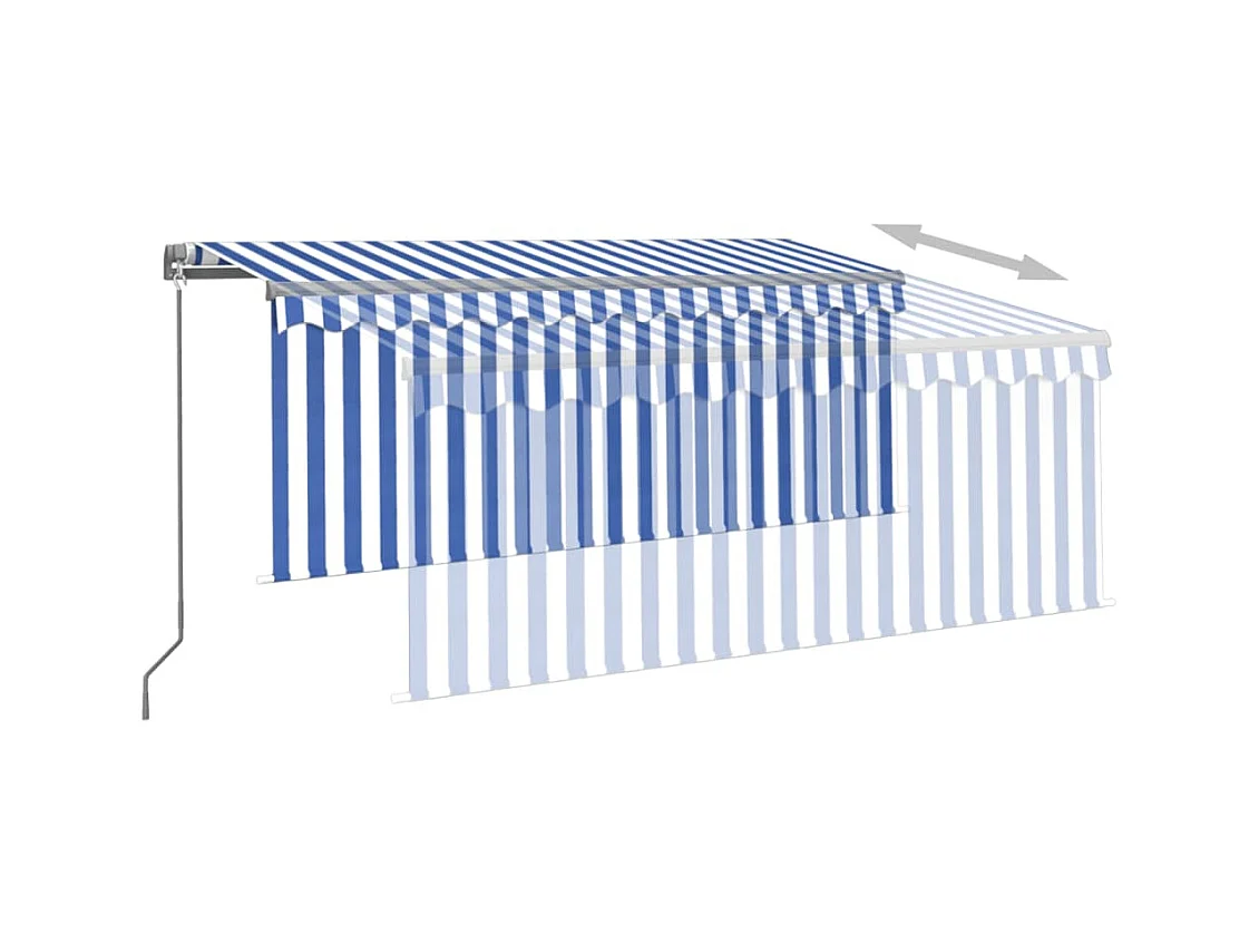 Auvent manuel rétractable et store et LED 3x2,5 m Bleu et blanc WVGQ4062