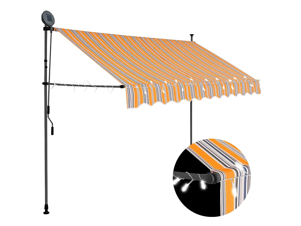 Toldo retráctil manual con LED amarillo y azul 300 cm ES74017