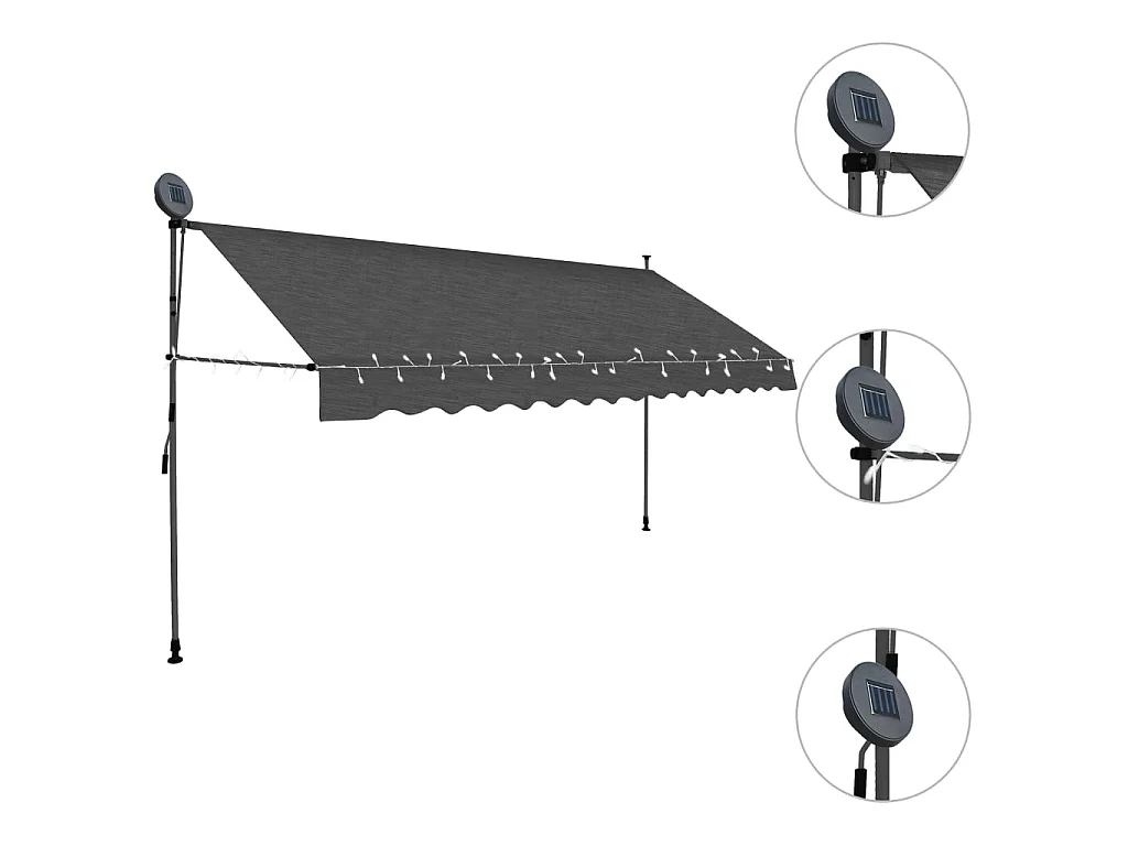 Auvent manuel rétractable avec LED 350 cm Anthracite WVGQ8594