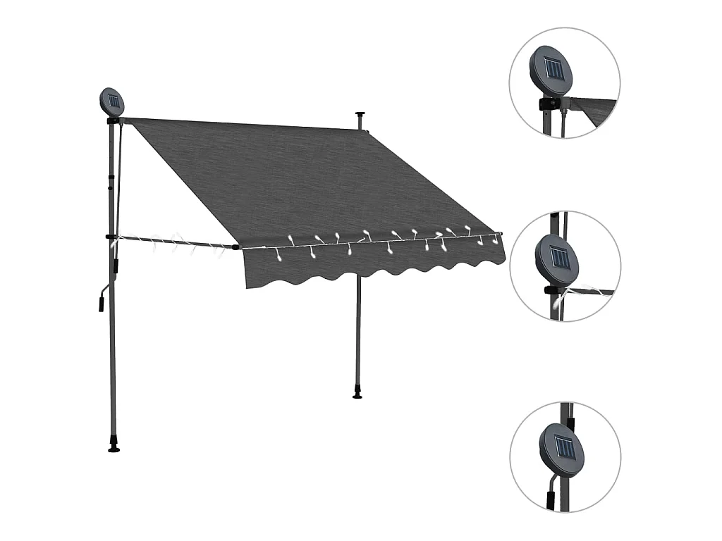 Luifel handmatig uitschuifbaar met LED 150 cm antracietkleurig NL419145