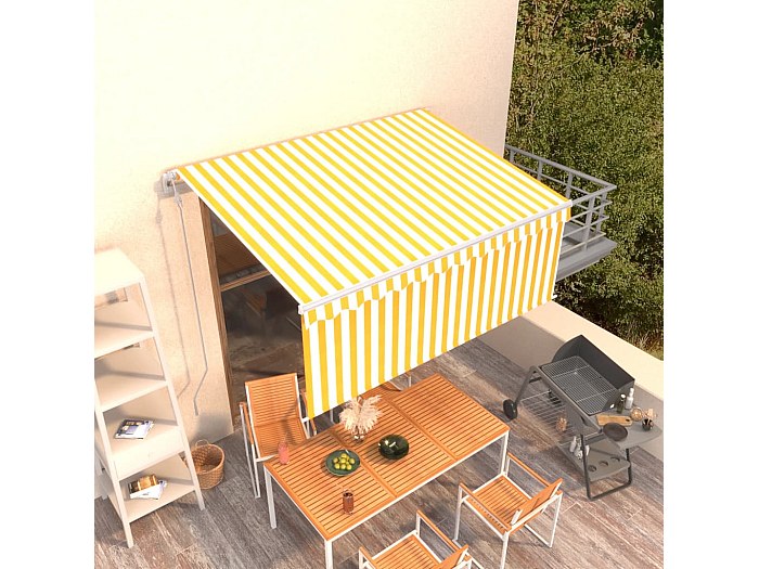 Toldo Retráctil Automático Para Terraza 6x3 M Con Persiana - Tela Azul Y Blanca, Estructura De Aluminio, Control Remoto