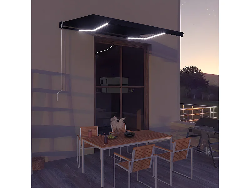 Auvent manuel rétractable avec LED 350x250 cm Anthracite WVGQ7468