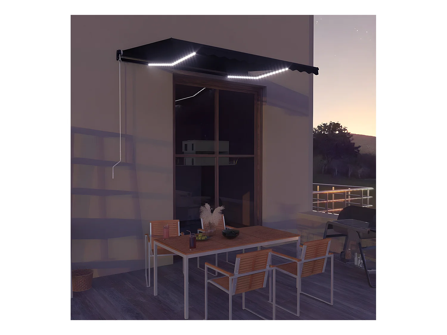 Auvent manuel rétractable avec LED 350x250 cm Anthracite WVGQ7468