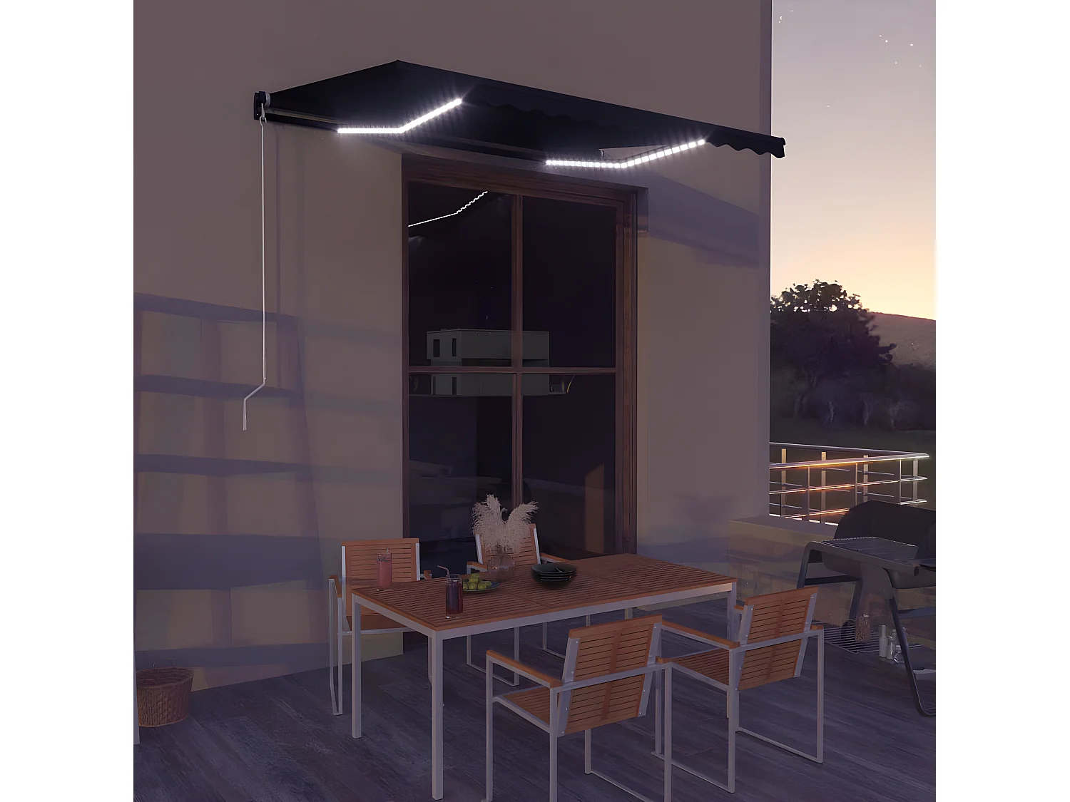 Luifel handmatig uittrekbaar met LED 350x250 cm antraciet NL368833