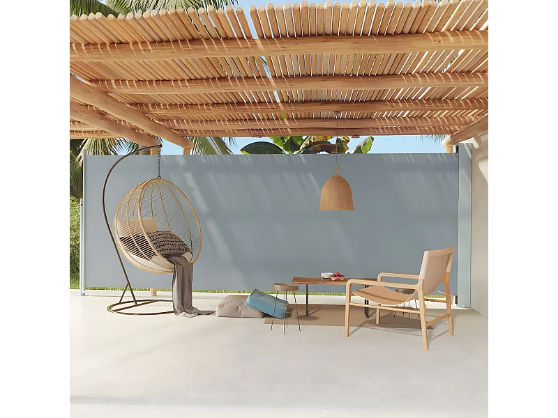 Toldo lateral retráctil de jardín gris 200x600 cm ES79243
