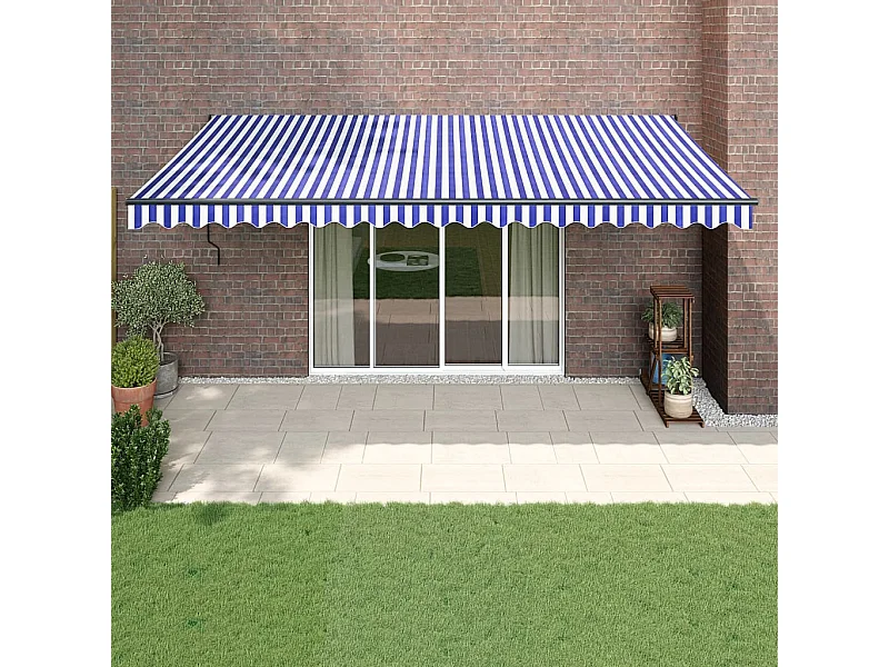 Auvent rétractable bleu et blanc 5x3 m tissu et aluminium WVGQ1985