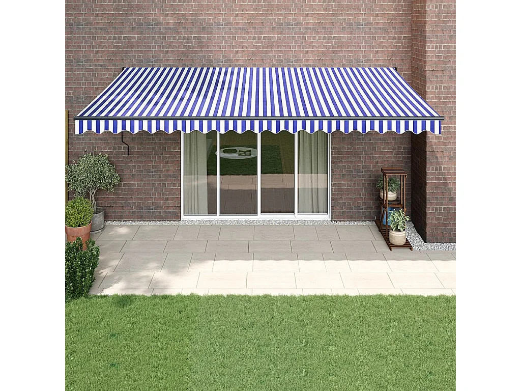 Auvent rétractable bleu et blanc 5x3 m tissu et aluminium WVGQ1985