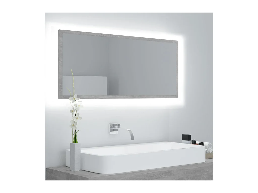 Miroir à LED de salle de bain Gris béton 100x8,5x37cm Acrylique WVGQ1939