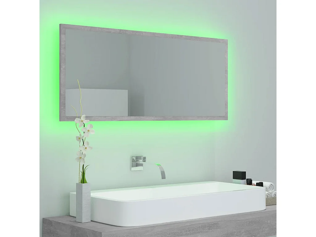 Miroir à LED de salle de bain Gris béton 100x8,5x37cm Acrylique WVGQ1939