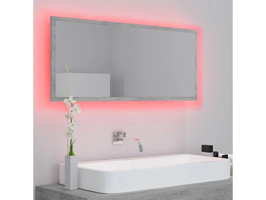 Miroir à LED de salle de bain Gris béton 100x8,5x37cm Acrylique WVGQ1939