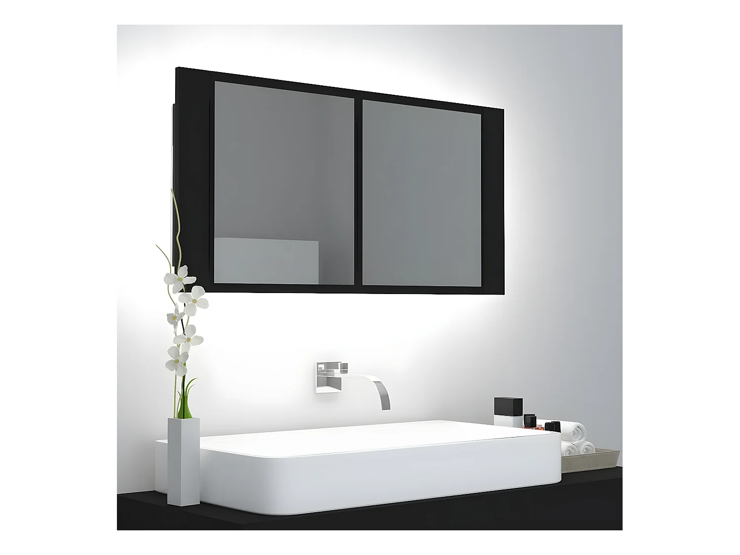 Miroir de salle de bain LED Noir 90x12x45 Acrylique WVGQ5123