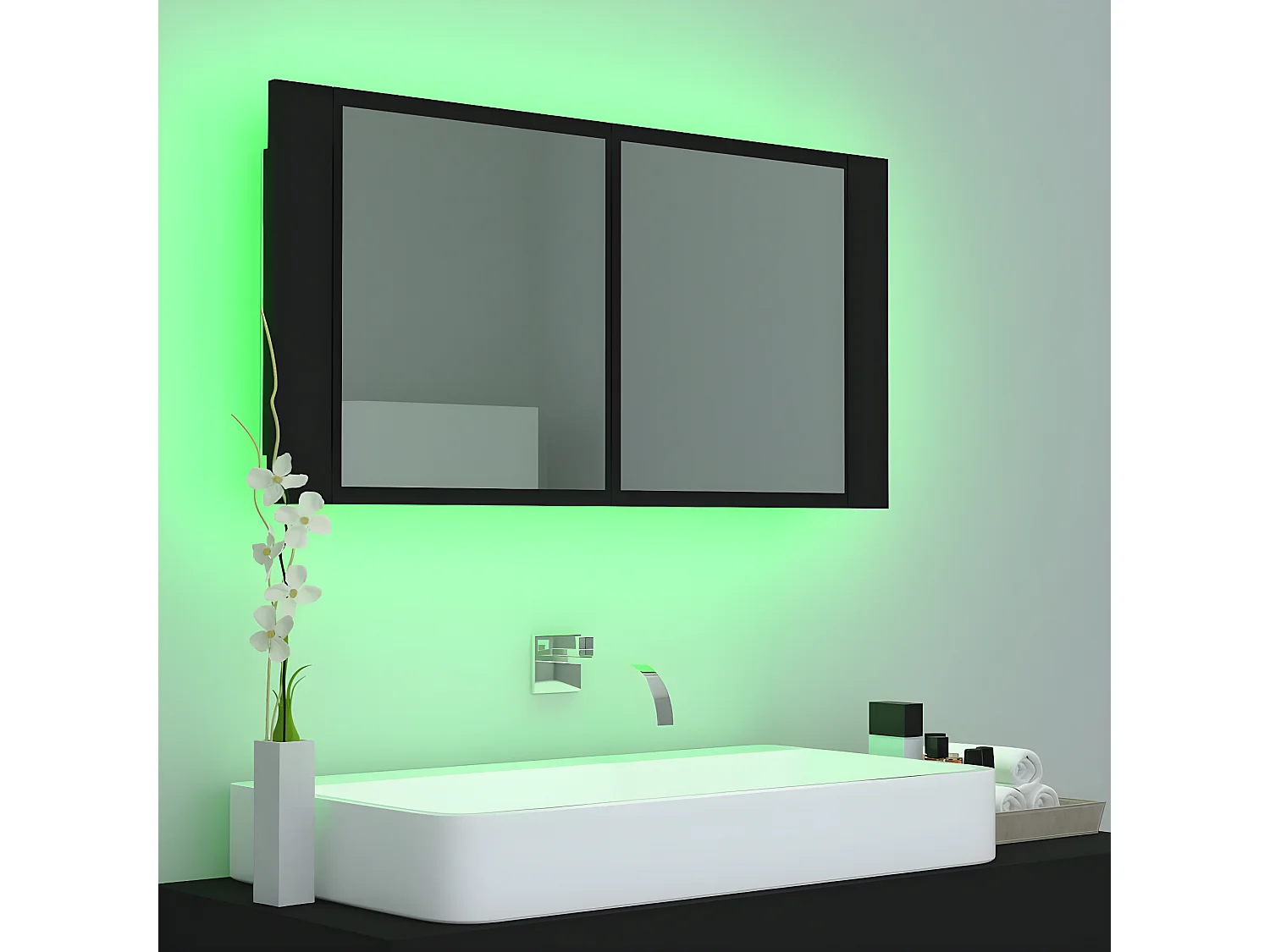 Miroir de salle de bain LED Noir 90x12x45 Acrylique WVGQ5123