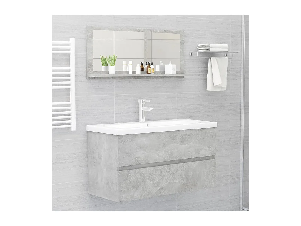 Espejo de baño madera contrachapada gris hormigón 90x10,5x37 cm ES755948