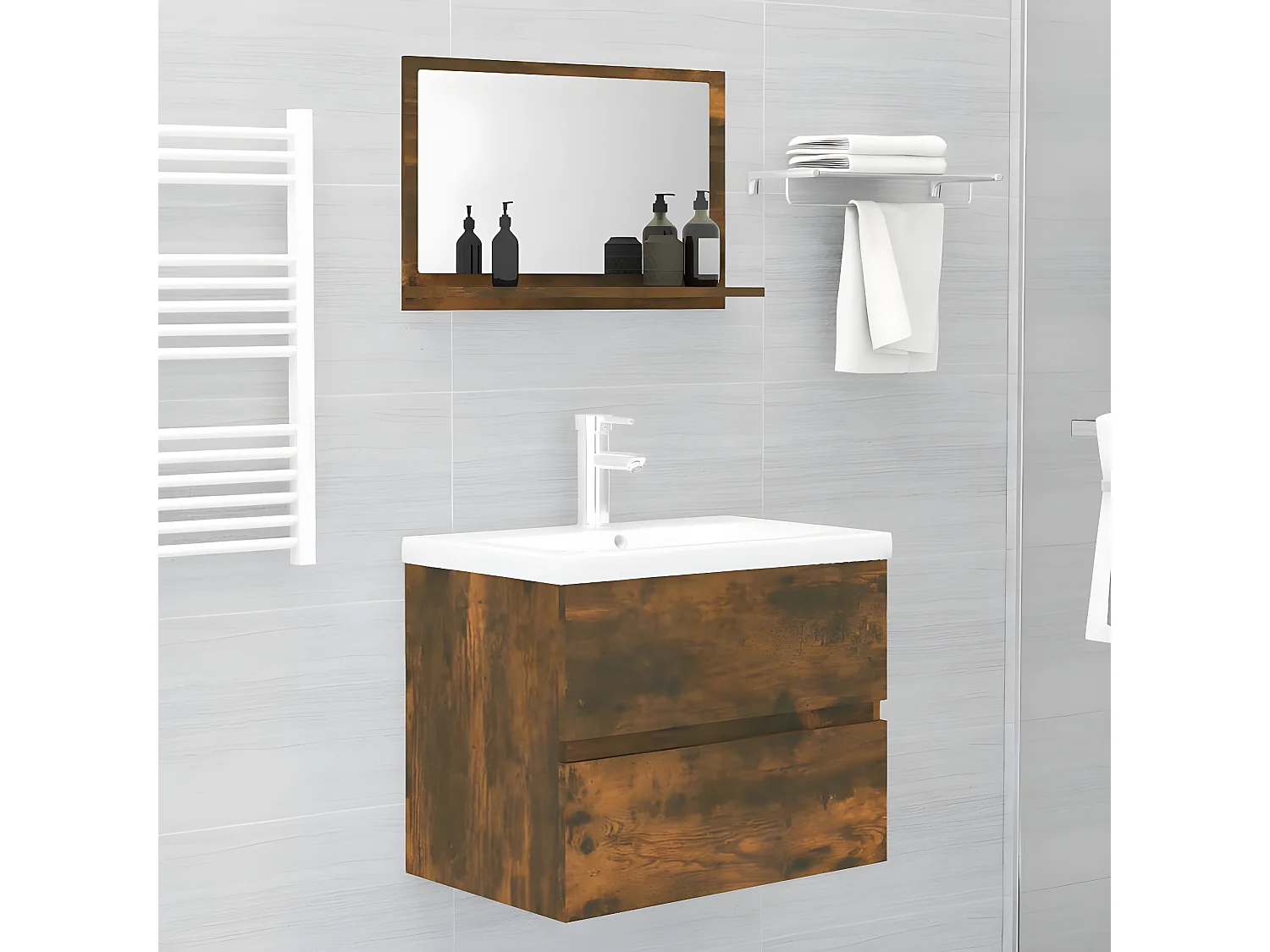 Miroir de bain Chêne fumé 60x10,5x37 cm Bois d'ingénierie WVGQ8556