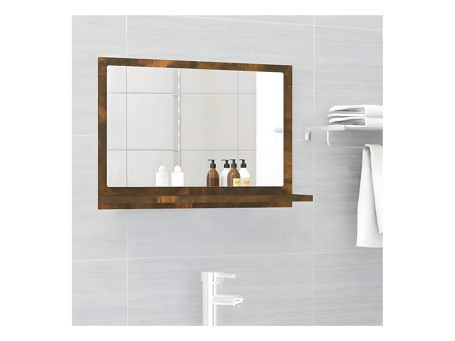 Miroir de bain Chêne fumé 60x10,5x37 cm Bois d'ingénierie WVGQ8556