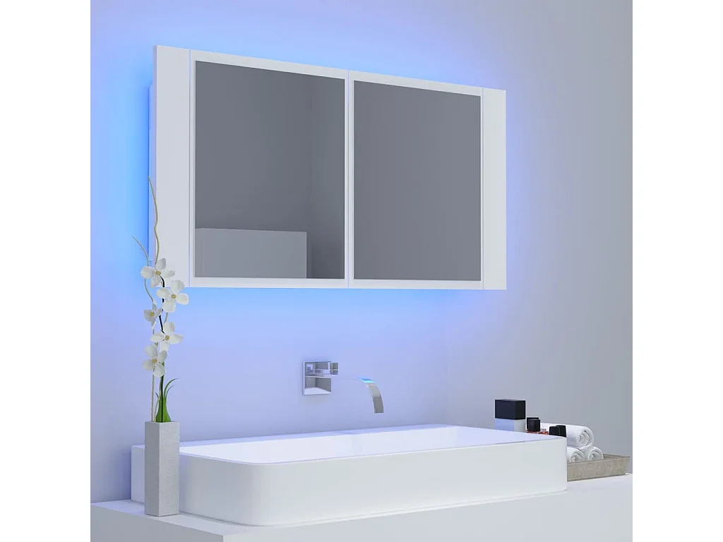 Armoire salle de bain à miroir LED Blanc 90x12x45 cm Acrylique WVGQ5219