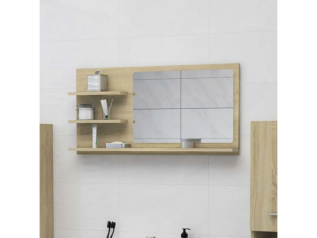 Espejo de baño madera contrachapada roble Sonoma 90x10,5x45 cm ES249897