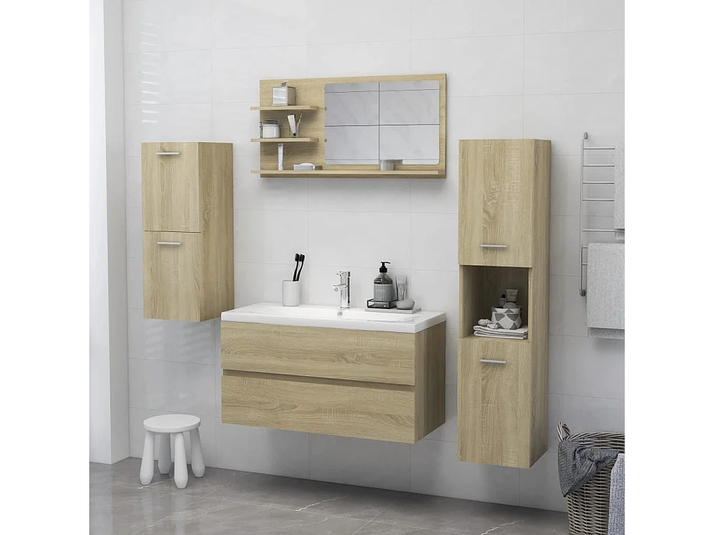 Espejo de baño madera contrachapada roble Sonoma 90x10,5x45 cm ES249897